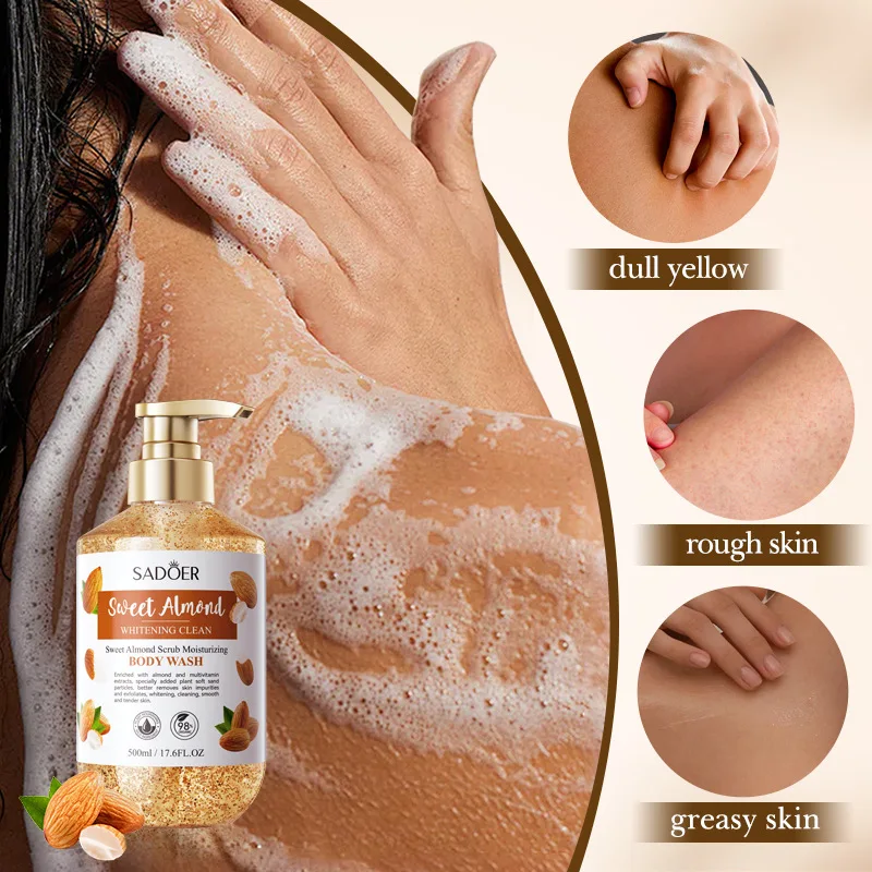 Shower Gel Sweet Almond Vitamin C Body Wash Scrub Whitening Moisturizing Exfoliating Bath Soap Refresh Skin Care
