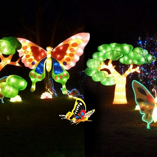 Chinese Silk Lantern Outdoor Waterproof Decoration Shining Silk Flower Traditional Lights Show