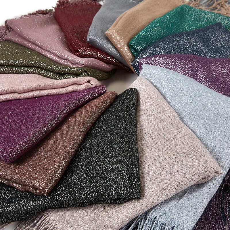 New styles fashion scarf hijab cotton unedged lurex scarf shimmer shiny stole shawl scarf