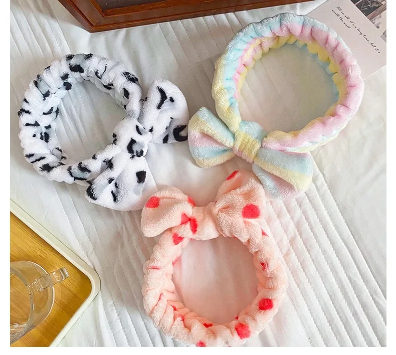 Europe USA Butterfly End HairBand Leopard Polka Dot Striped Headband Ladies Wash Face Makeup Plush Hair Band Accessories