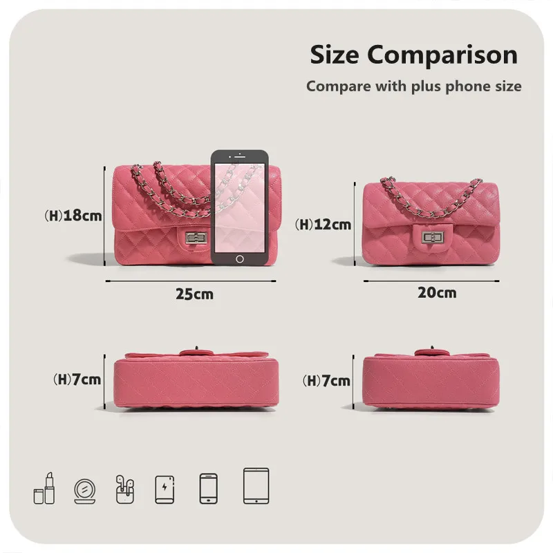 Hot Selling Ladies Pu Leather Cross Body Bag Classic Quilted Metal Chain Shoulder Bag