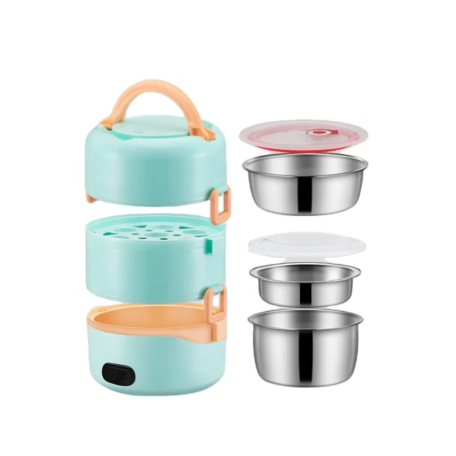 Multi-layer Portable Food Container Bento Stainless Steel Electric Rice Cooker Heating Lunch Box with Handle