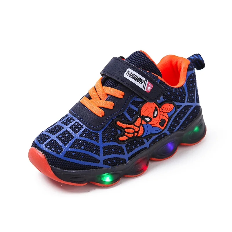 
New Luminous Spring Platform Cheap Baby Shoe Spider Boy Cartoon Kids Sneakers 