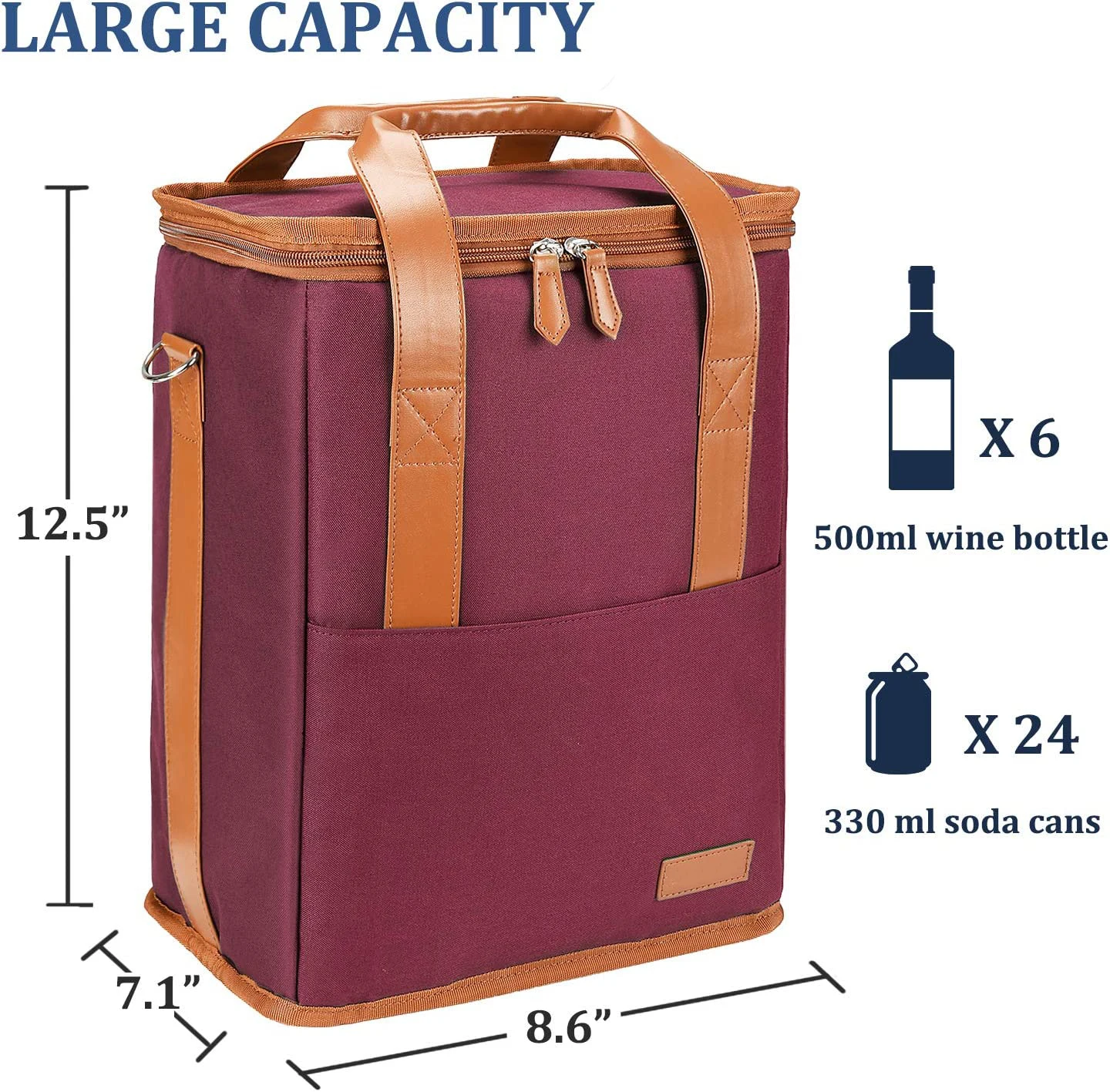 6 Bottle Wine Insulated Leak proof Padded Wine Cooler Carrying Tote Bag For Travel Camping And Picnic