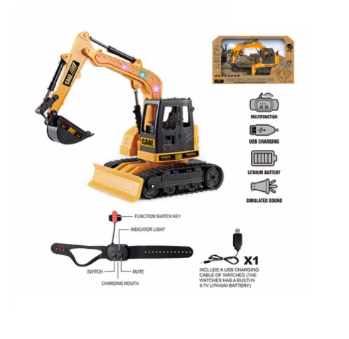 2.4G Hz 8CH Gesture Remote Control Crawler Alloy Excavator 1:45 Rc Construction Toy Trucks Excavator With LED Colorful Light