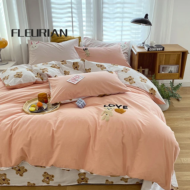 Washed Cotton Duvet Cover Set, 4 Pieces Luxury Soft Bedding Set with Buttons Closure.