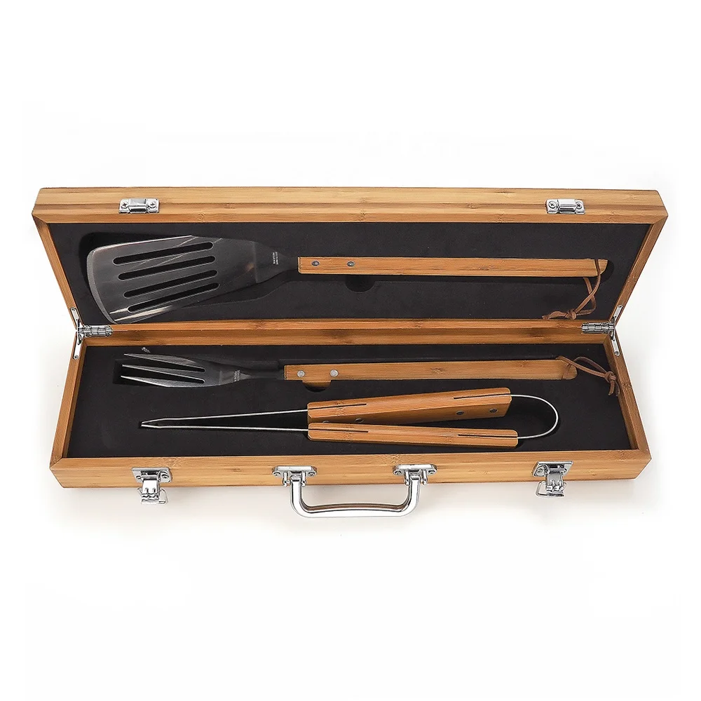 4PCS Classic style  BBQ Grill Set Barbecue Accessory BBQ Tool with Wood Case, Stainless Steel BBQ Utensil Kit cheap kitchenware