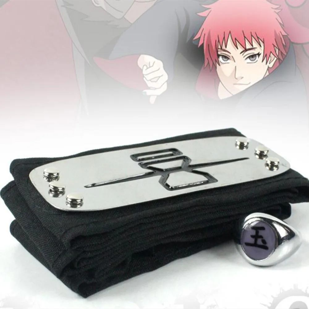 Hot 2pcs Anime Kakashi Headband Ring Ltachi Akatsuki Headband Ring Props Cosplay Ninja dress up Costumes Accessories