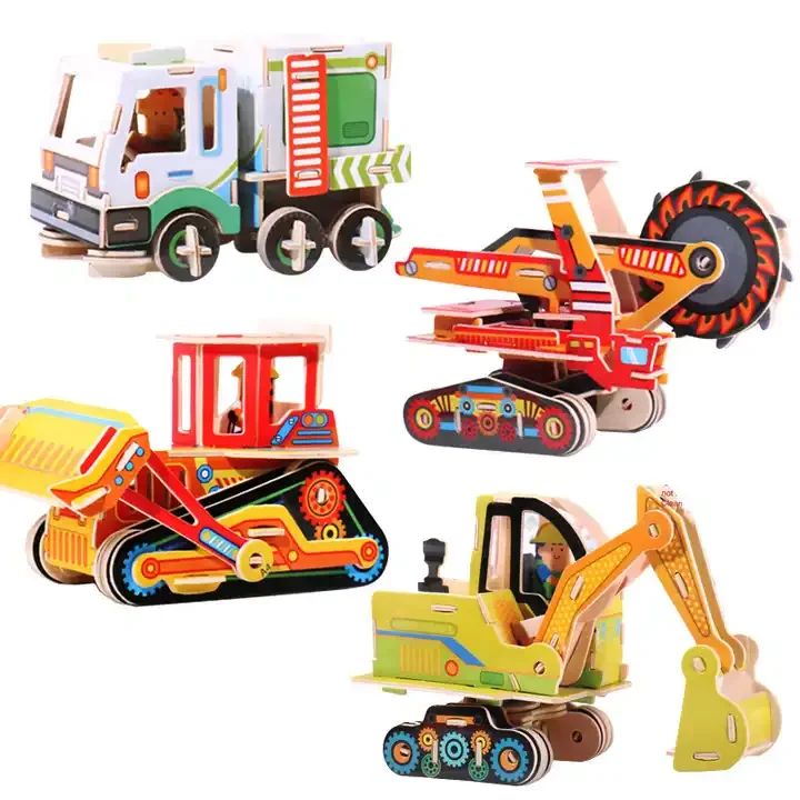 Children Construction Vehicle Excavator 3D Puzzle montessori Toys  Wooden jigsaw puzzle Educational Toys DIY Wooden Assemble Car