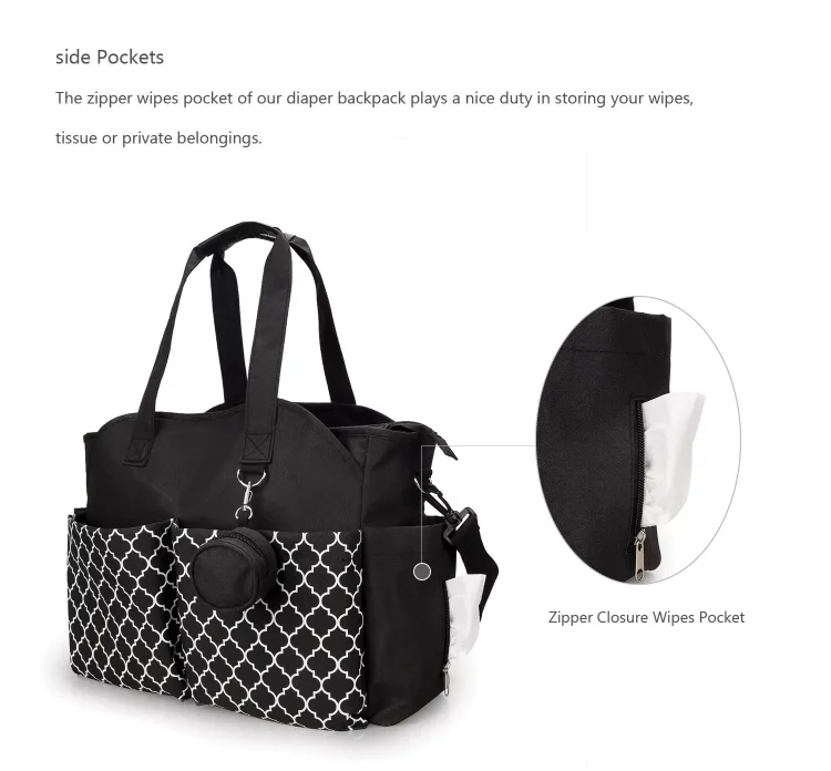 Customize Fabric Mommy Travel Tote Nappy Bag Waterproof Baby Diaper Bags For With Shoulder Strap