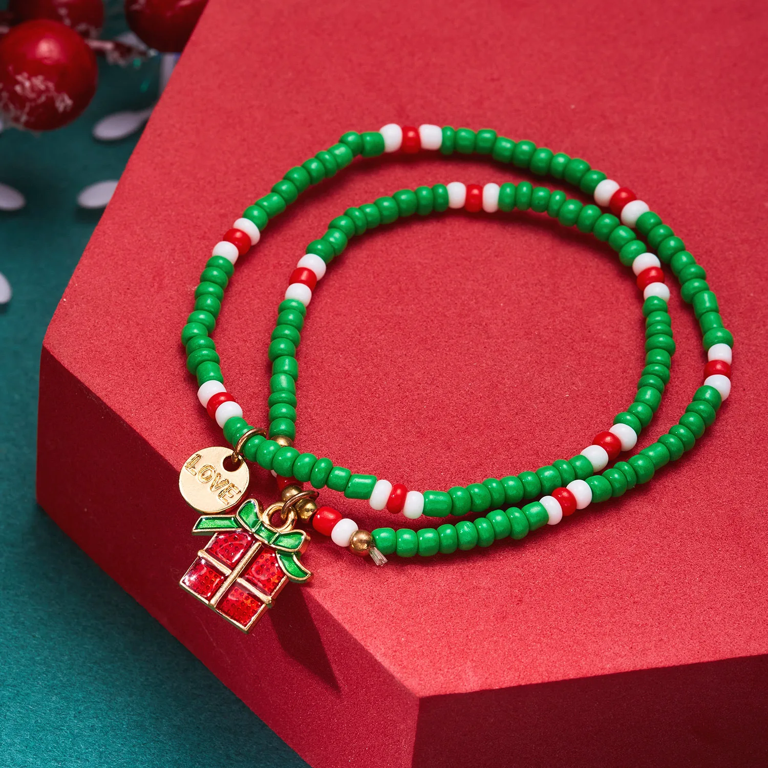 2024 New Design Christmas Bracelet Enamel Santa Claus Seed Beaded Stack Pendant Hand Holiday Jewelry Wholesale