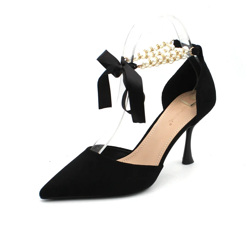 Elegant High-Heeled Ladies Pearl Bridesmaid Shoes Female Sexy Thin Heel Ankle Sandals Pointed Toe Wedding Party Shoes For Women