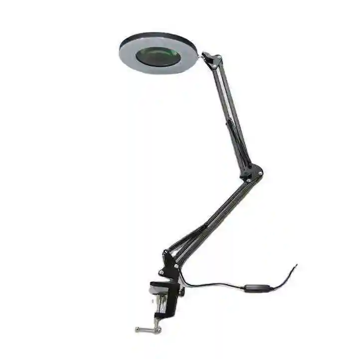 Wholesale metal folding long arm 8X magnifying glass led desk lamp with cover nail salon table lamp