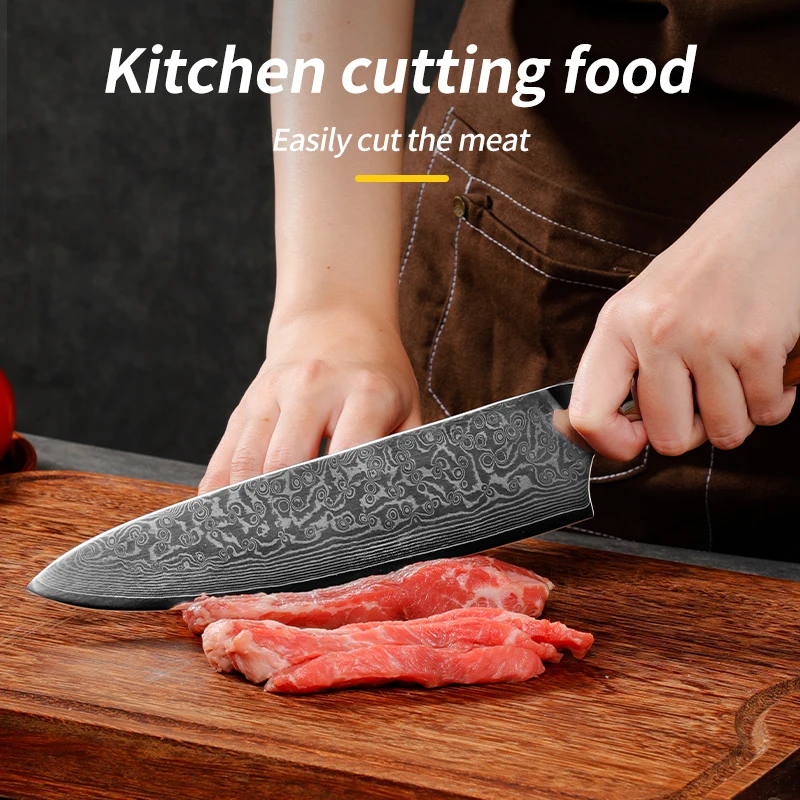 Professional 8 inch High Quality vg10 67 Layers Damascus Chef Knife Yellow Sandalwood Handle Damascus Chef Knife