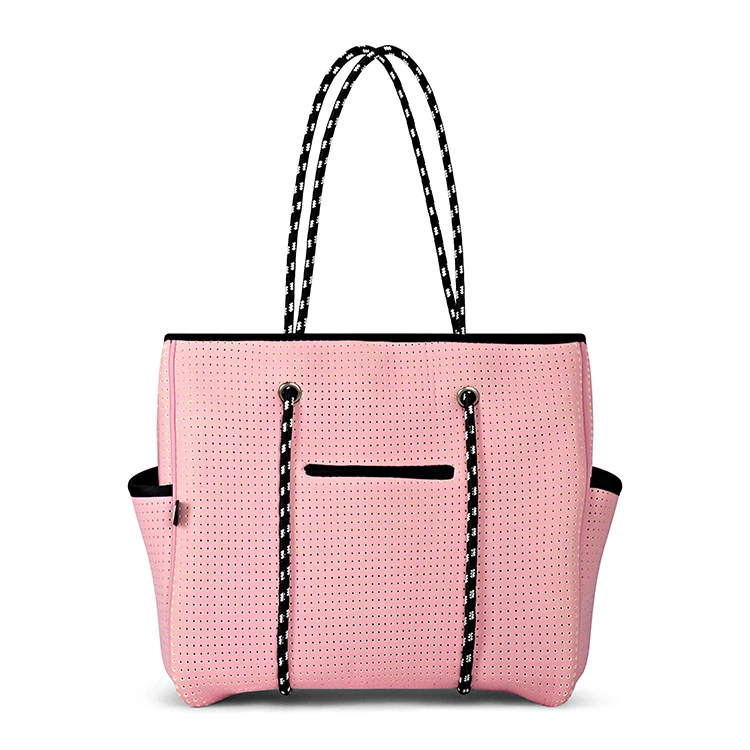 Multipurpose neoprene beach bag fashion travel women shoulder tote bag with side pocket custom color or logo wholesale