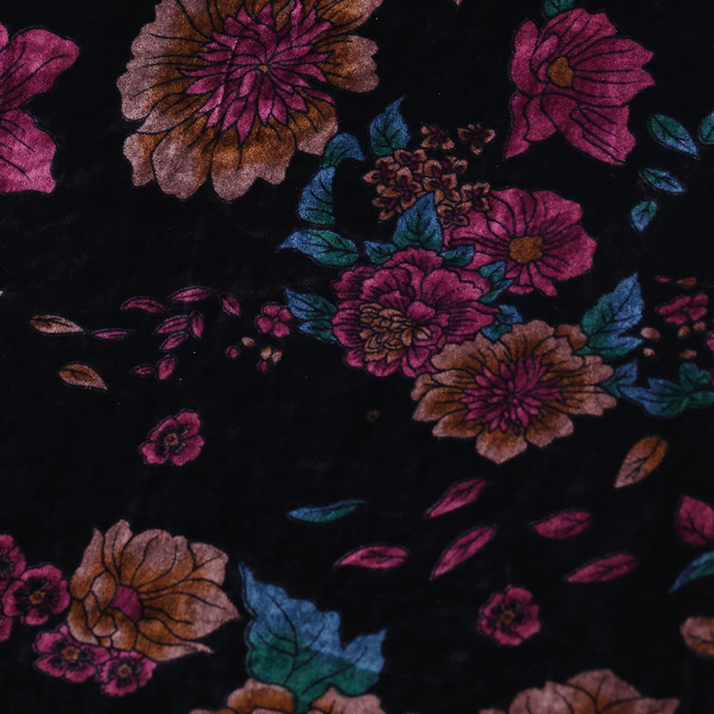 Beautiful Flower Printed Gorgeous Luxury 100% Silk Velvet Heavy Fabric for Women Sleepwear Clothing Dress