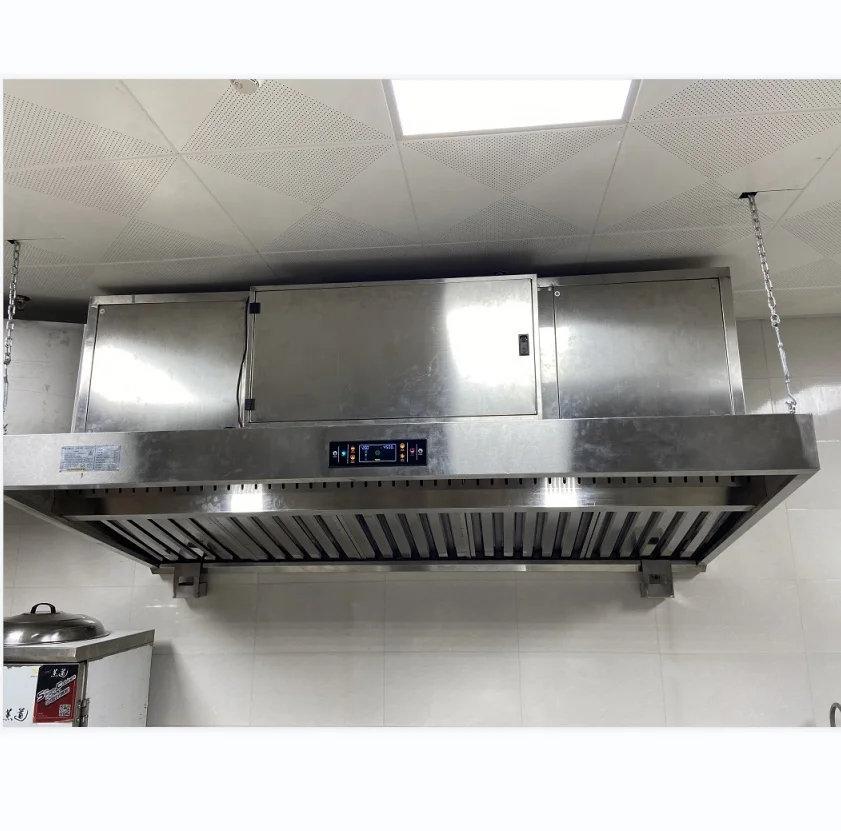 KELV Hotel & Kitchen Automatic Stainless Steel  Fume Removal Smoke Filter Commercial Kitchen Hood Range 3.0M Chimney Motor Hood