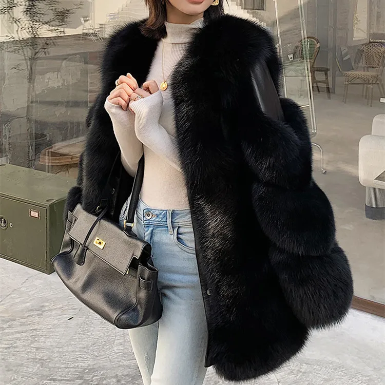 Factory wholesale custom spot Luxury fox fur and real leather jacket short women real fox fur coat natural leather fox mink coat