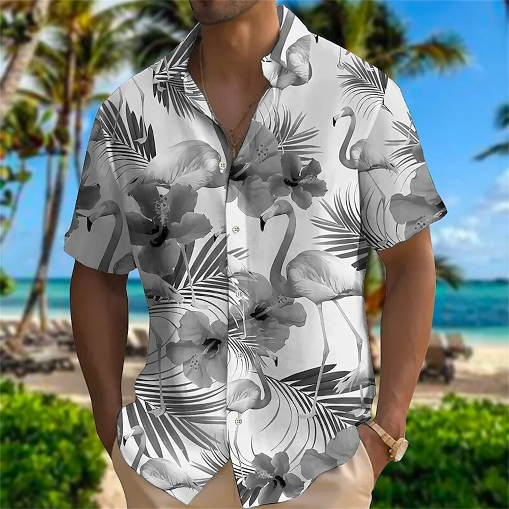Summer  Men Hawaiian Shirt 3d Plant Shirt for Men Flower Print Plus Size Hawaiian Beach Flower Shirt