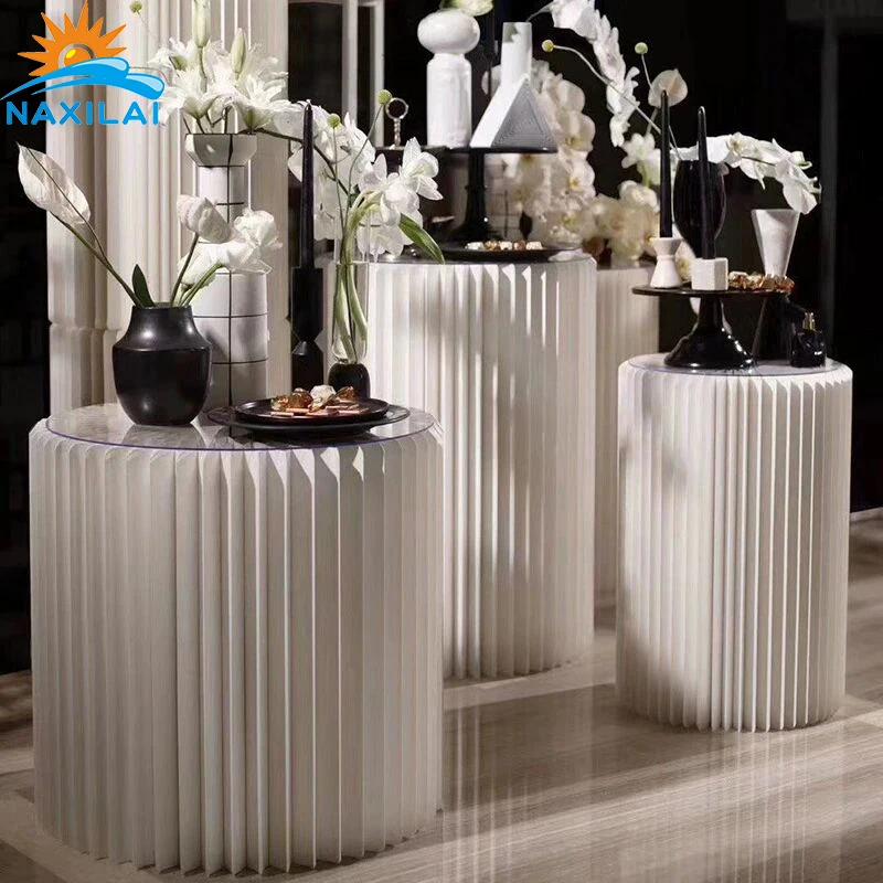 NAXILAI colorful cardboard floor display column led display cube 3 piece pedestal table set