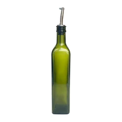Hot Sale 500ml Dark Green Square Shape Olive Oil Glass Bottle With Pour Spout