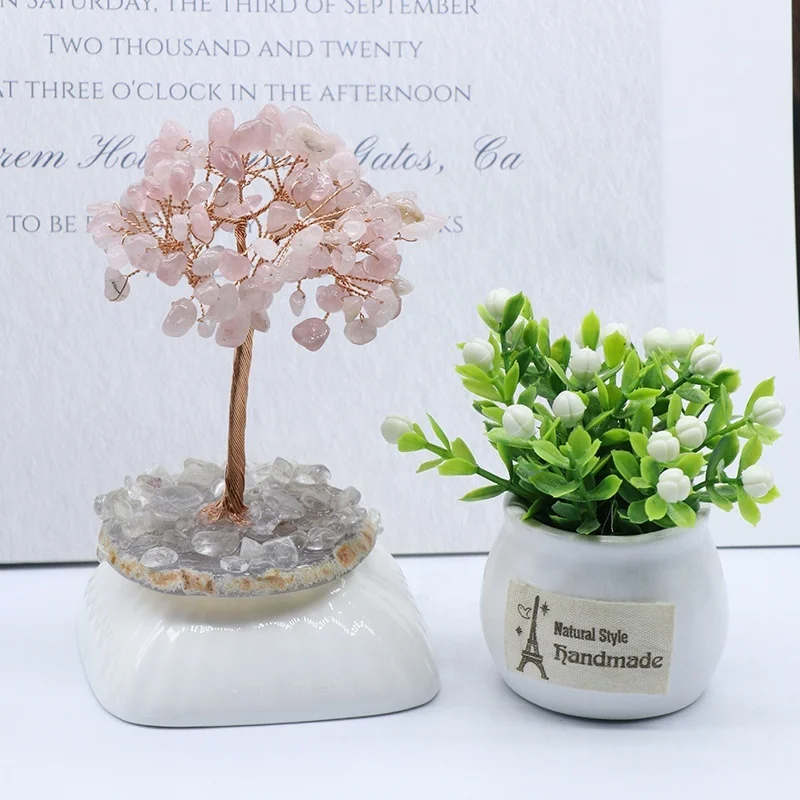 Christmas Gift Natural Stone Tree of Life Home Decor Luxury Amethyst Rose Quartz Lucky Crystal Tree
