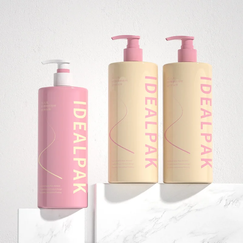 Customized Round Flat Shoulder Shampoo Bottle 1000ml Wholesale Plastic Lotion Pump Bottle