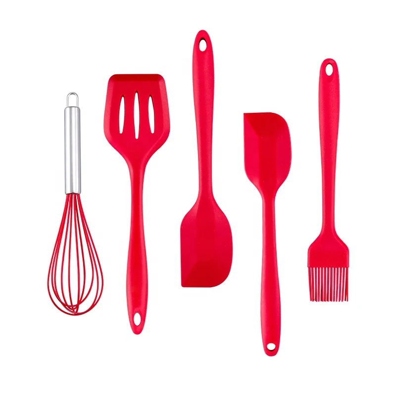 5pcs Baking & Pastry Tool Silicone Spatula Set Silicon Pastry Spatula with Brush Slotted Turner