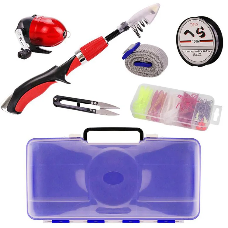 Wholesale 60 pieces children use Telescopic Fishing Rod Combo and Fishing Reel lure accessories Full Kit combo