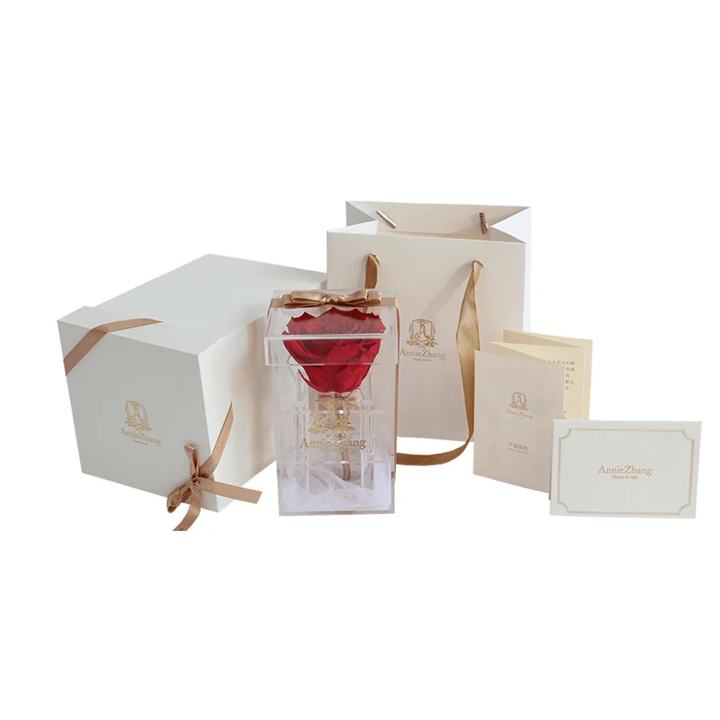 Подарок ко Дню Святого Валентина, прозрачные акриловые консервированные коробки для цветов, оптовые продажи, консервированные Замороженные цветы