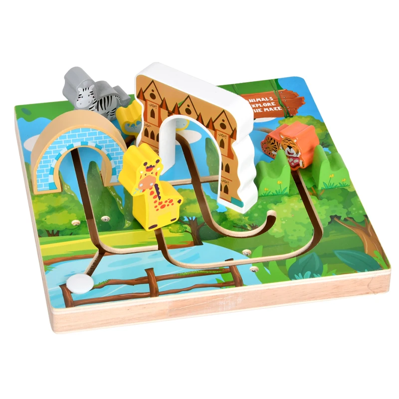 Montessori Wooden Early Educational Kids Animal Maze Explore Game Fun Wooden Toy Animal Cognition For 2 to 4 Years Old
