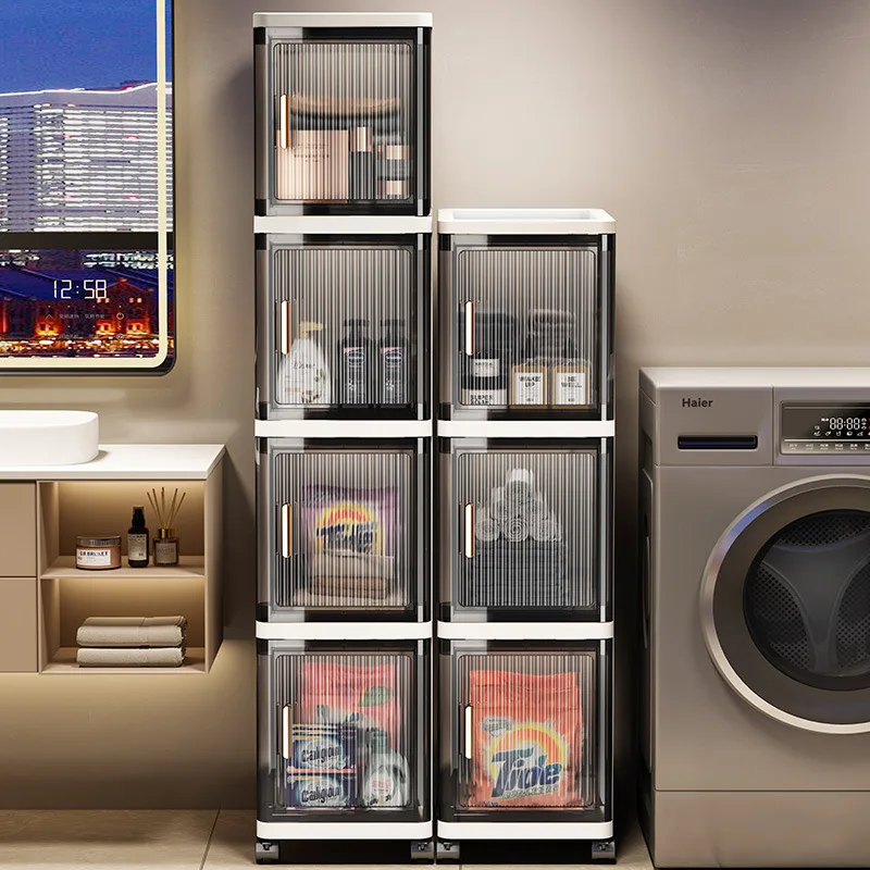 Sesame Luxury Bathroom Storage Cabinet Narrow Space Place Floor Type Cabinet Sundries Organizer Rack With Wheels Shoe Cabinet