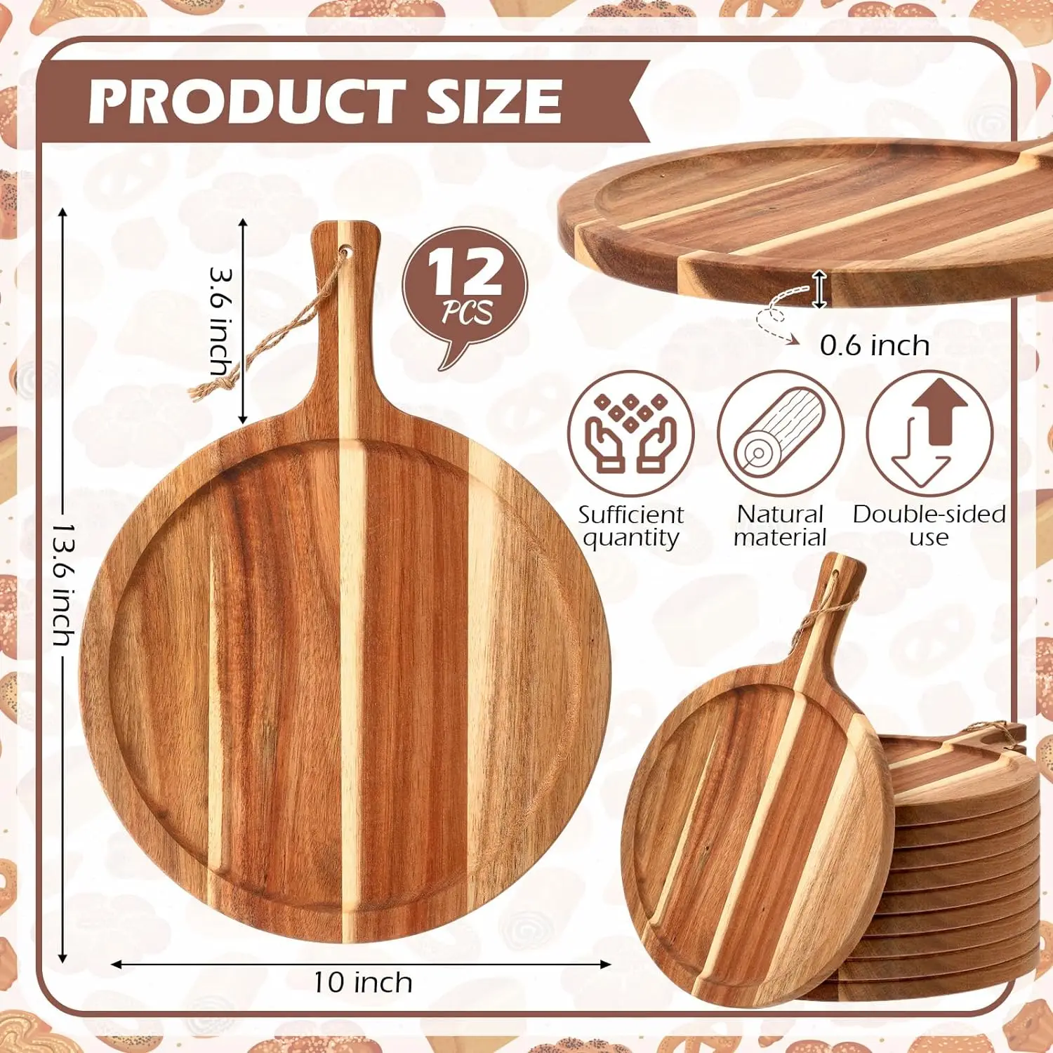 The Industry Wholesale Healthy Custom Acacia Wood Round Wine Cheese Pizza Breakfast Food Aperitif Chopping Board With Handle
