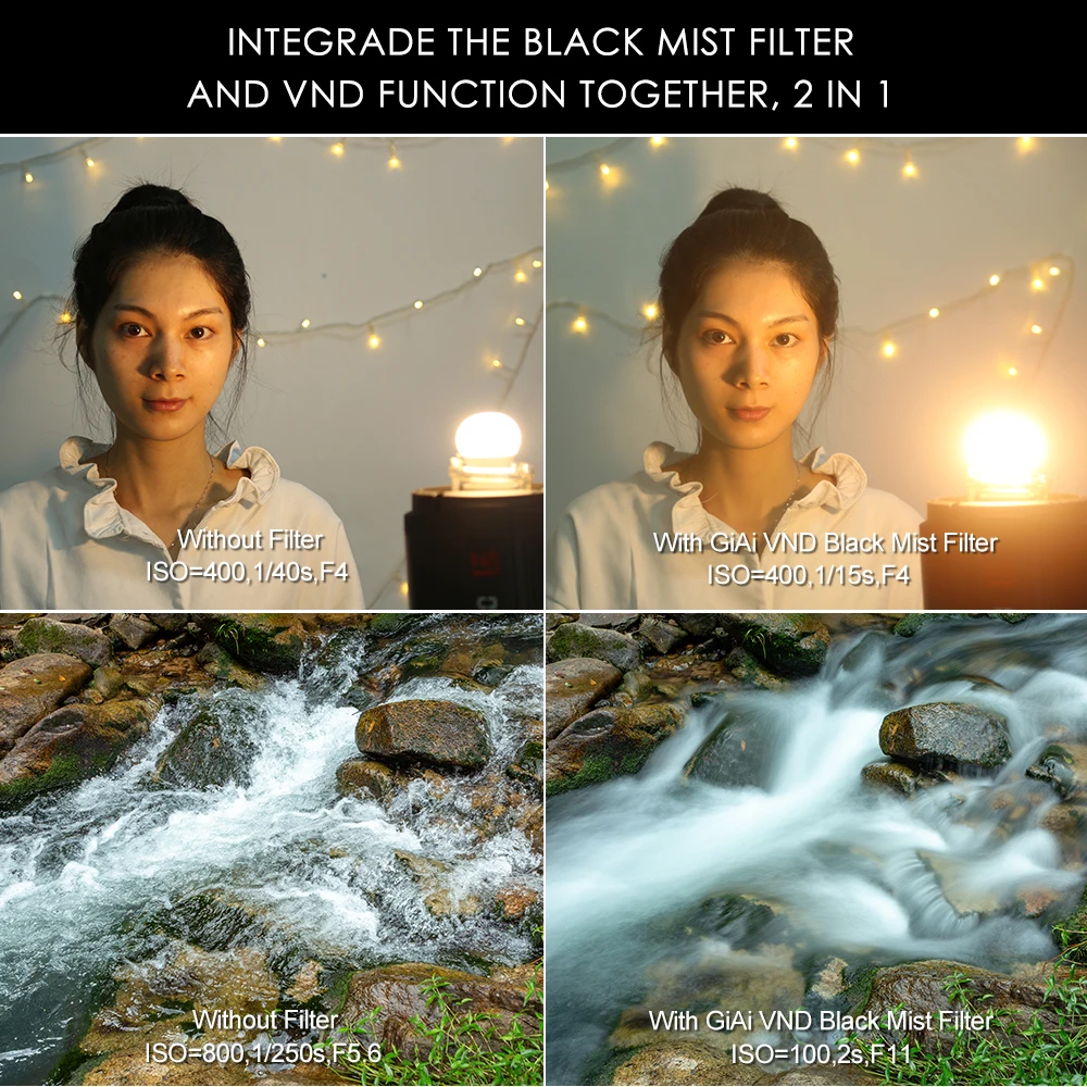 GiAi Camera Filter 1/2 Black Mist +VND3-32 Filters 67mm 72mm 77mm 82mm For Canon Nikonn