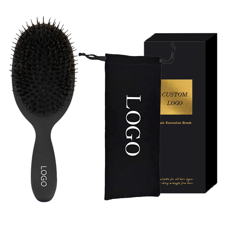 Custom Logo Detangling Paddle Hair Brush Tangle Detangler For Wet Dry Scalp Massage Hairbrush Boar Bristle Nylon Hair Brush