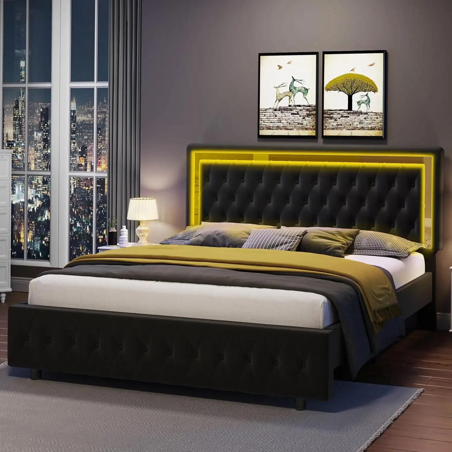 Kainice fabric light bed frame italian bluetooth speaker chesterfield king single bed frame with storage and charging station