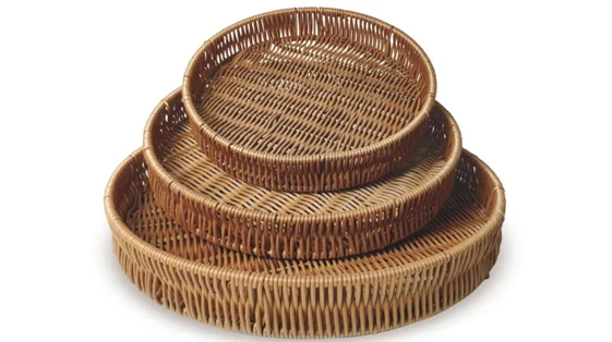 Supermarket round fruit and vegetable food grade plastic rattan basket display bread basket storage basket