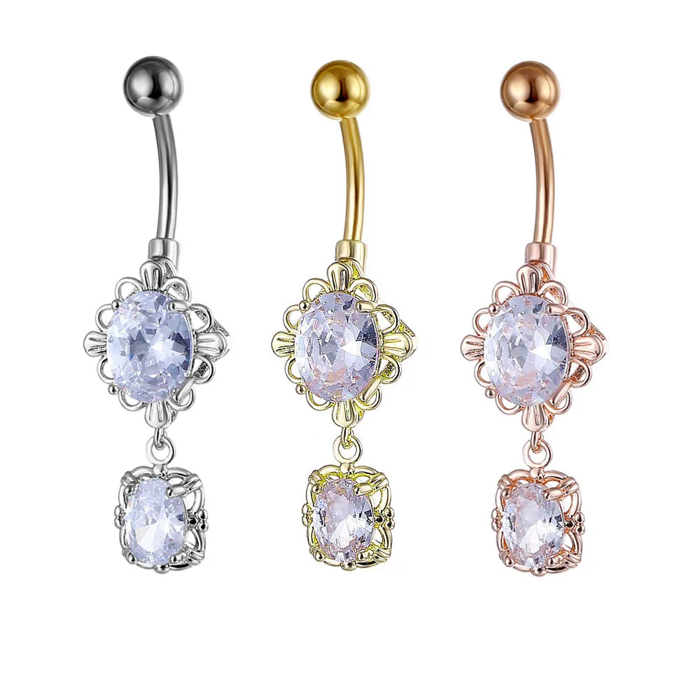 2024 Sexy Lady Piercing Ombligo Body Jewelry Vintage Luxury Stainless Steel Crystal Zircon Flower Belly Button Rings