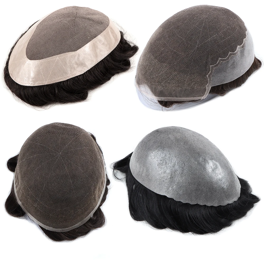 Vast Custom Super Invisible 100% Real Human Hair Stock Thin Skin PU Base Men System Toupee With Natural Hairline