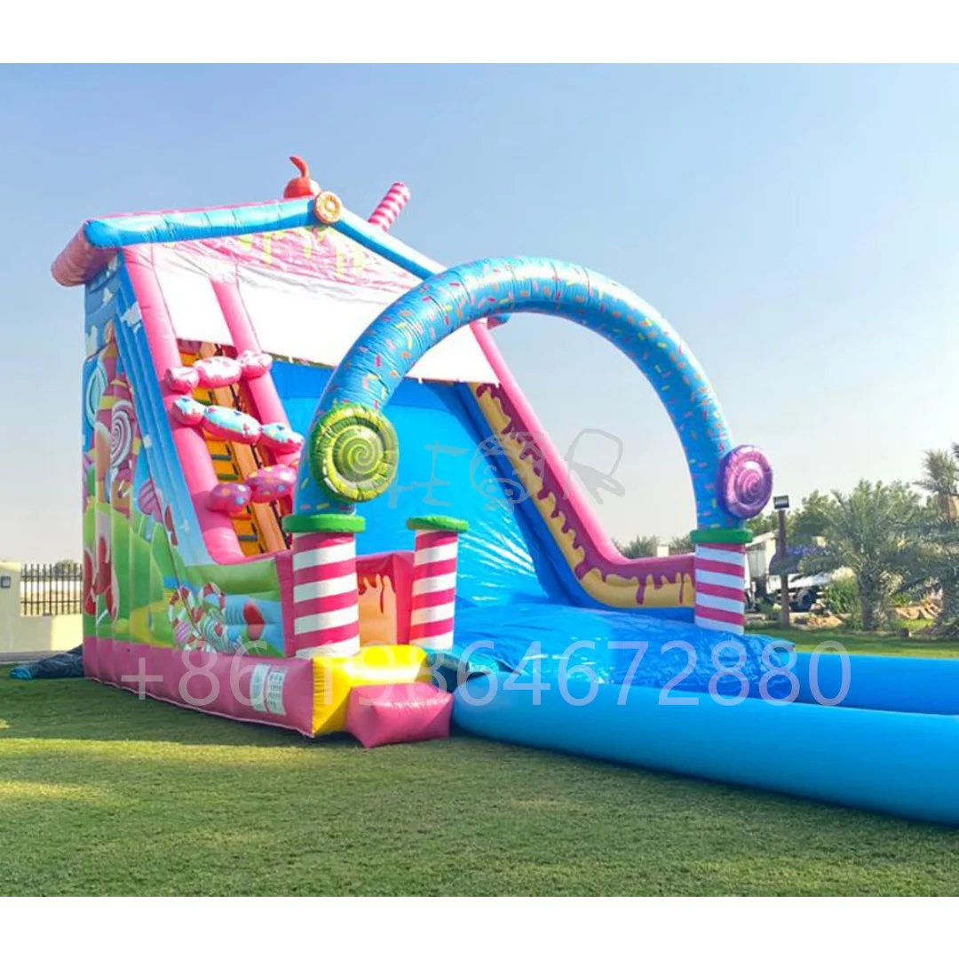 Guangzhou Factory Sales Double lane commercial inflatable waterslide with pool