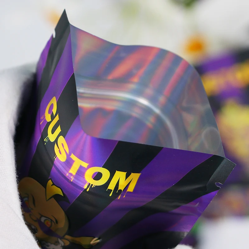 Custom Print Matte Soft Touch Holographic Tea Plastic Bag Packaging Food Grade Foil Coffee Stand Up Bags With Valve and Zipper