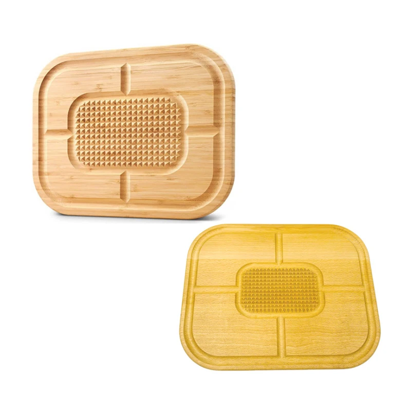 Beech wood and bamboo carving cutting board with fruit groove pyramid dripping nails, bamboo cutting board