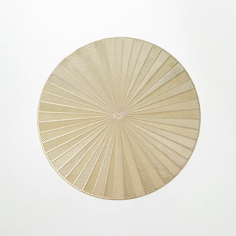 Western Most Popular Gold Luxury Sliver Fan Pattern PVC Leather Waterproof Round Table Mats