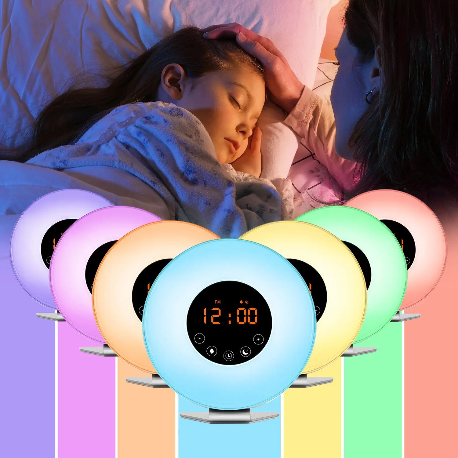 Amazon Hot Sale Snooze LED Display Table Digital Alarm Clock with 7 Color Change Wake Up LED Light