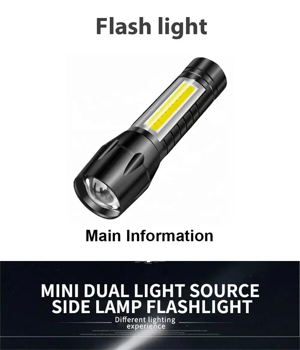 COB XPE Zoom USB Rechargeable Flashlight Portable Waterproof Camping Torch Super Bright LED Tactical Flash lamp