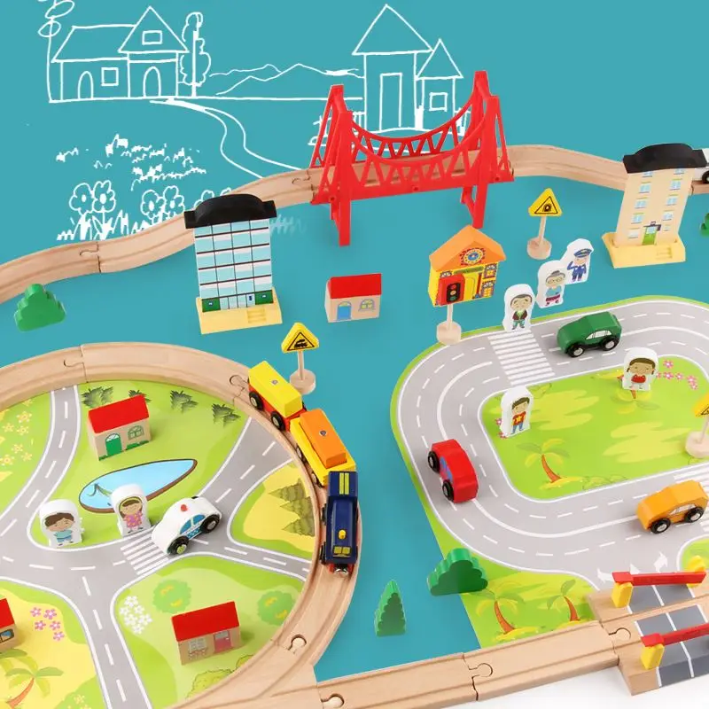 Promotion high quality 95PCS wooden train track set toysMontessori classic educational for boys girls