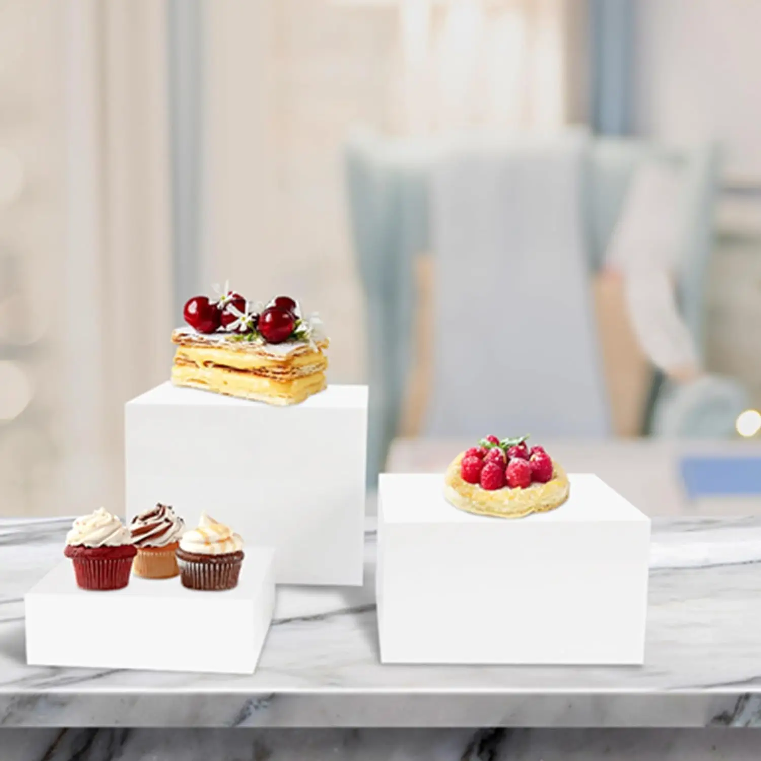 Acrylic Cube Riser 5 Sided Acrylic Nesting Risers with Hollow Bottoms Buffet Risers , Food Display Stands for Party