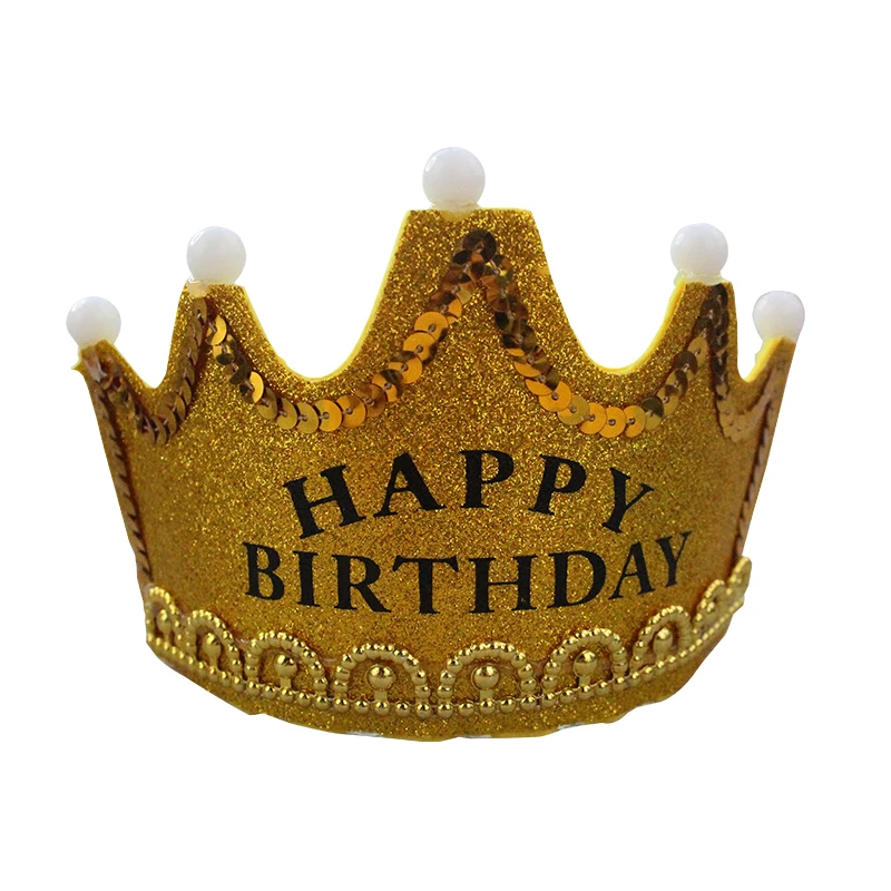 Wholesale Birthday Party Articles Luminous Birthday Crown Hat with LED Light Adult Children Gold  Party Hat