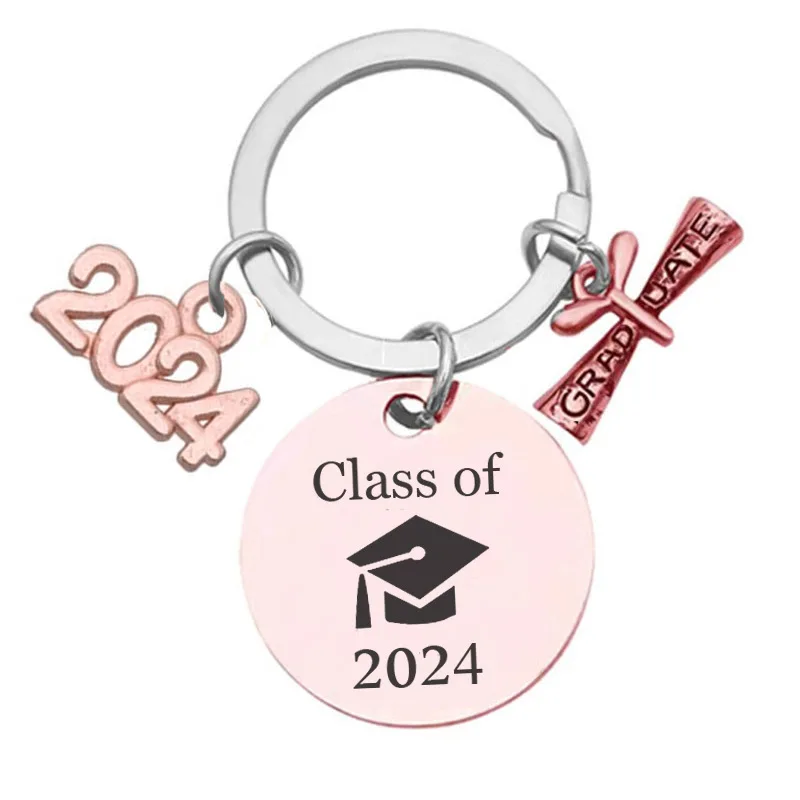 High quality bag pendants My story beginning class of 2024 graduates inspirational gift Stainless steel round engraved key chain