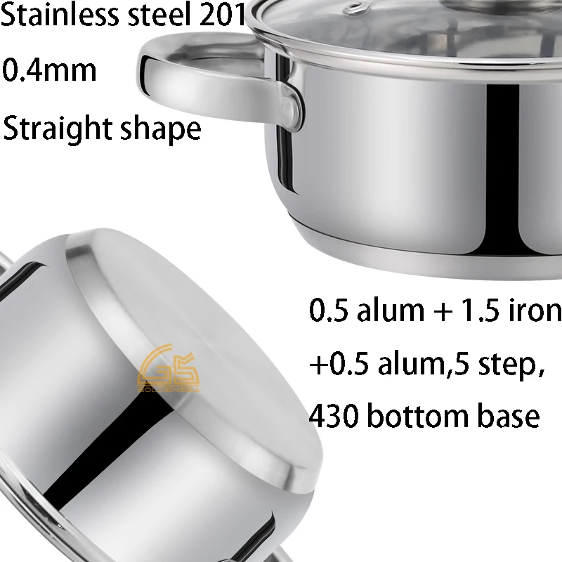 Kitchenware Household Customized Metal Cookware Sets 3ply Stainless Steel Cheap Non Stick Cooking Pots Non-stick